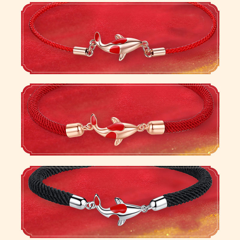 Koi Fish Rope Bracelet - Clasp and knot closure detail, adjustable braided wristband