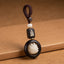 Ebony Wood Bodhi Seed Lotus Key Chain - carved lotus in dark wood frame, kraft paper styling
