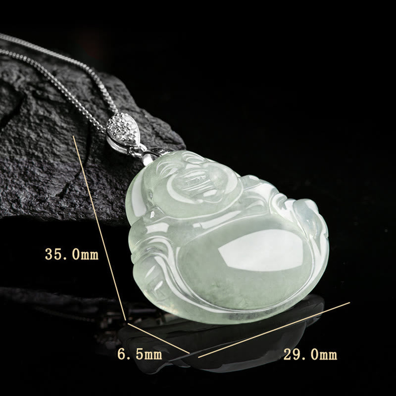 Titanium Steel Necklace – full length view, jade laughing Buddha