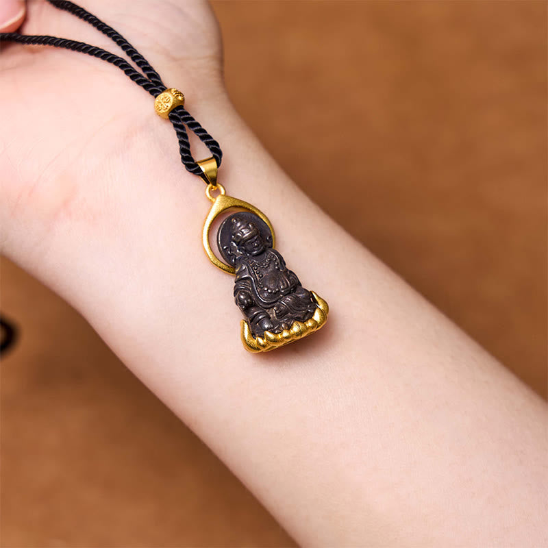 Tibetan Yellow Jambhala Wealth Necklace – Detailed Jambhala crown carving, Buddhist god of wealth necklace