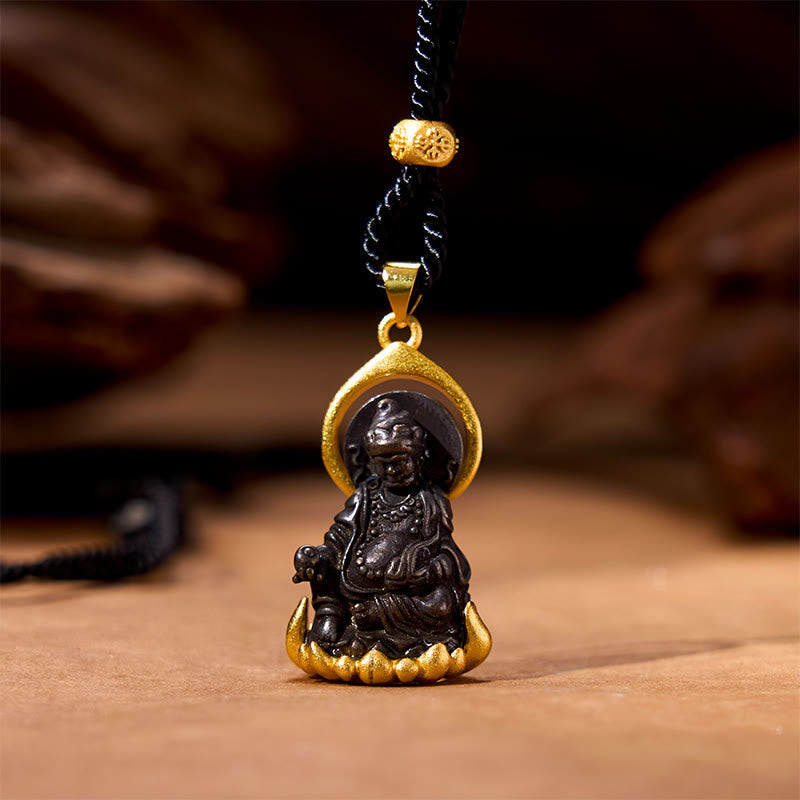 Tibetan Yellow Jambhala Wealth Necklace – Vibrant yellow deity pendant, Tibetan prosperity charm jewelry