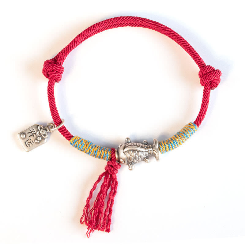 Silver Koi Bracelet – Packaging in red gift pouch with lucky blessing