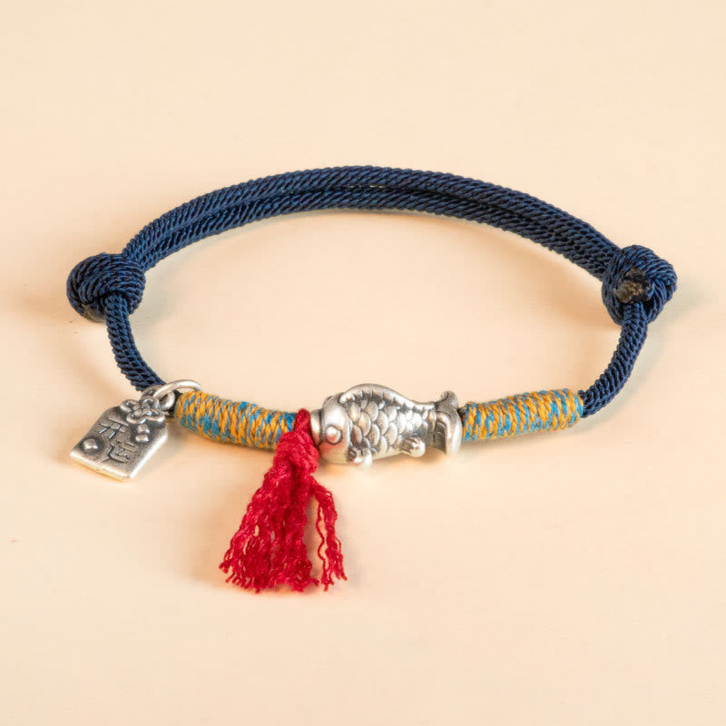 Silver Koi Bracelet – Adjustable sliding knot on woven red cord