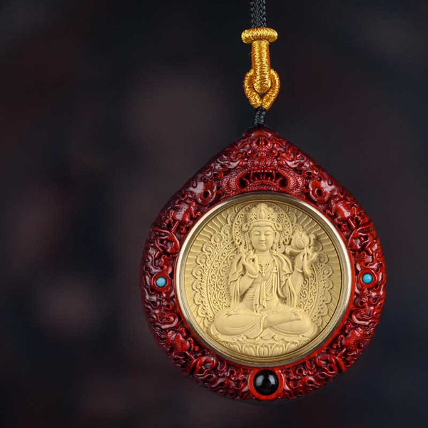 Zodiac Buddha Sandalwood Necklace – back of Buddha pendant with sutra engraving, hidden sacred text