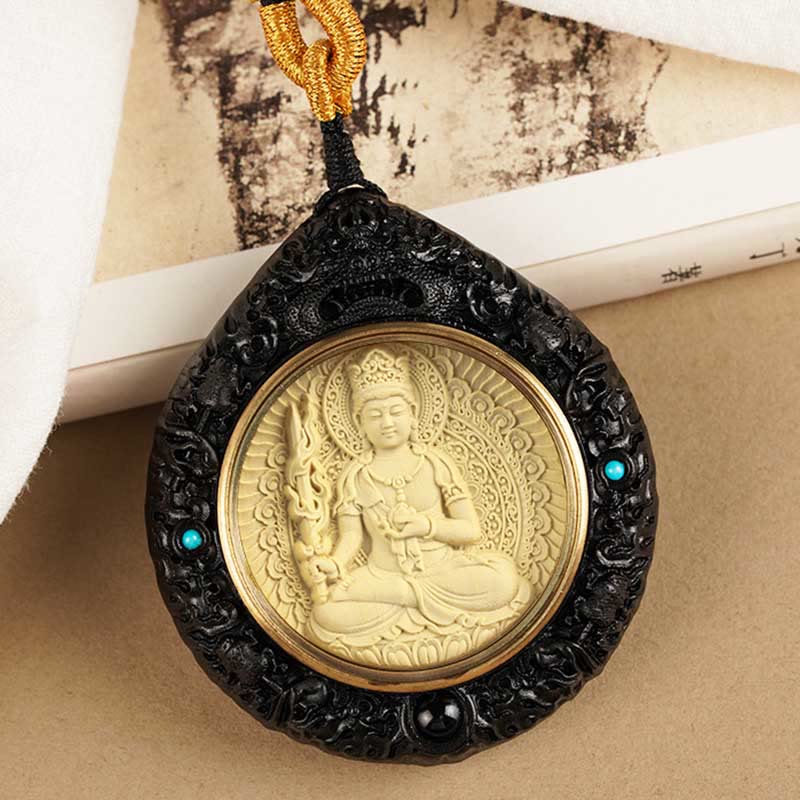 Zodiac Buddha Sandalwood Necklace – natural wood aroma and healing properties info card, wellness