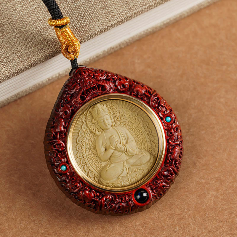 Zodiac Buddha Sandalwood Necklace – red sandalwood beads with carved zodiac Buddha pendant, spiritual