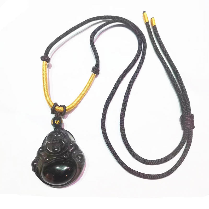 Black Obsidian Buddha Necklace – size comparison with coin and ruler, pocket Buddha dimensions