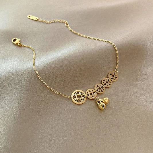 Copper Coins Titanium Steel Feng Shui Anklet – Rose Gold Anklet(Circumference 21-26cm), image 2