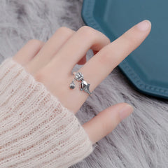 925 Silver Koi Lotus Ring – Lotus flower engraving detail with silver shine, success jewelry close-up