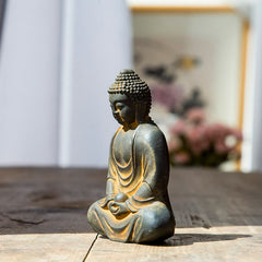 Tibetan Meditating Buddha Statue – side view peaceful meditating figure, serenity buddha statue art
