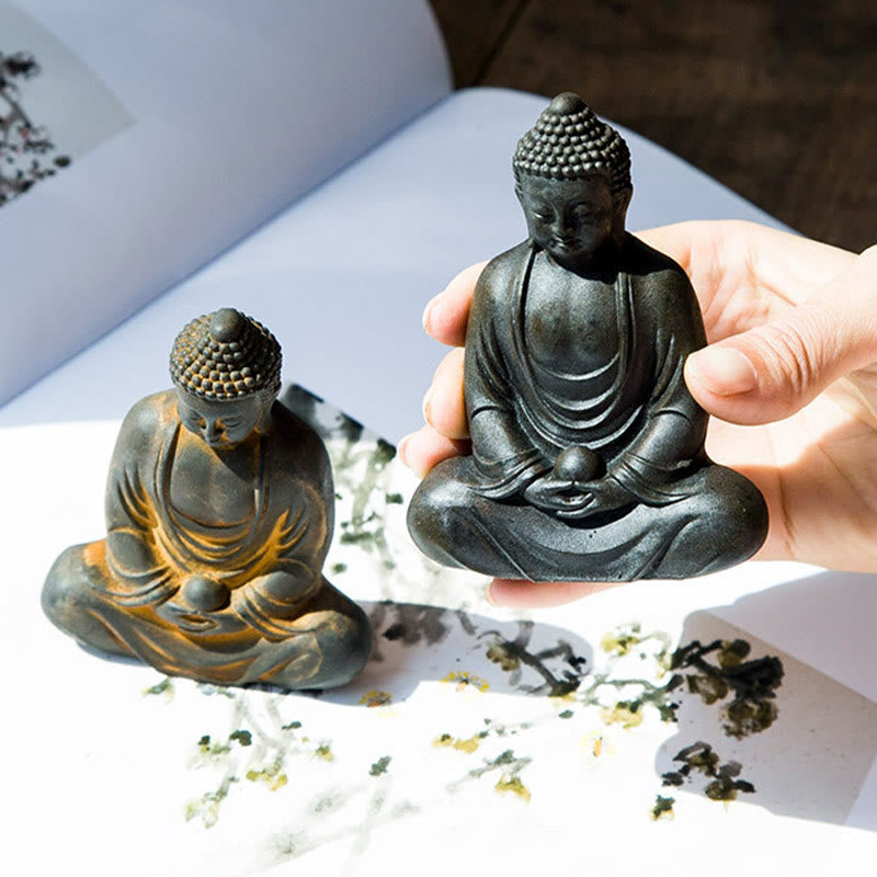 Tibetan Meditating Buddha Statue – natural rustic tibetan art finish, iron powder serenity statue
