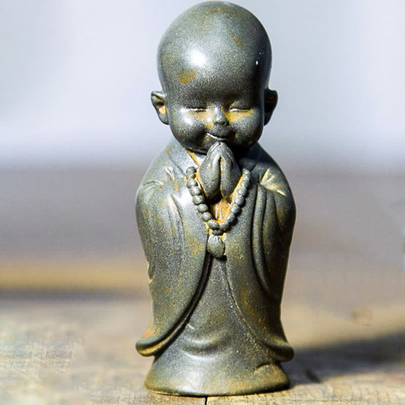 Small Meditating Monk Statue – different angles of small statues, miniature monk sculpture views