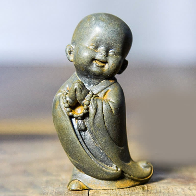 Small Meditating Monk Statue – office desk mindfulness decoration, small monk workspace reminder