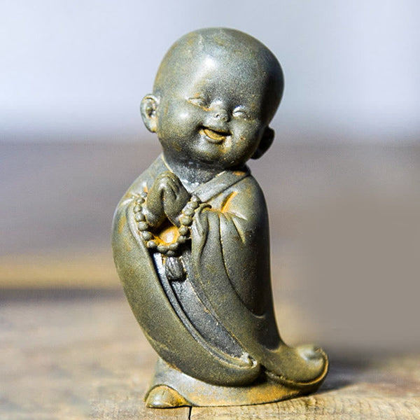 Small Meditating Monk Statue – office desk mindfulness decoration, small monk workspace reminder