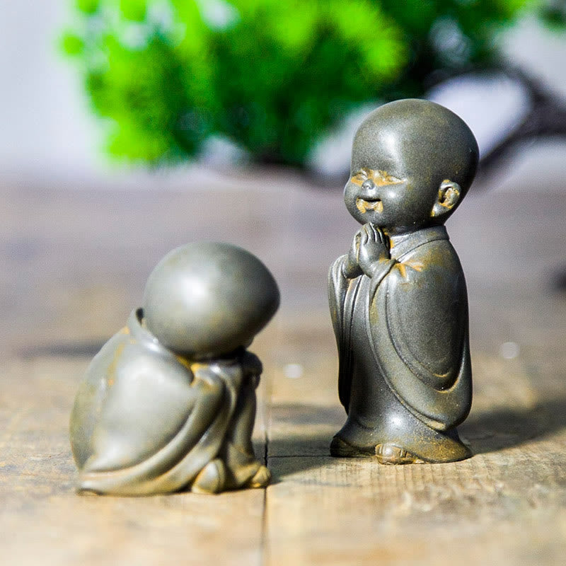Small Meditating Monk Statue – study table peaceful accent piece, small monk student desk decor