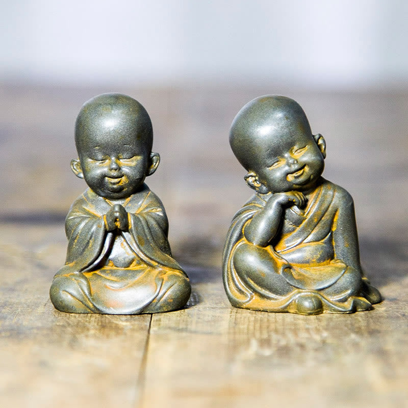 Small Meditating Monk Statue – front view compact monk desk statue, small monk meditation accessories