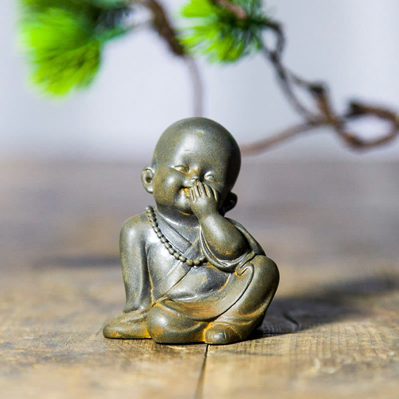 Small Meditating Monk Statue – side profile small meditation figure, compact monk resin statue