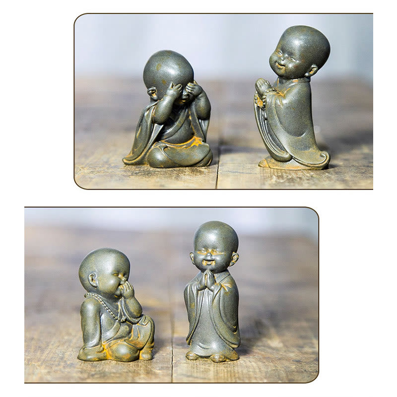 Small Meditating Monk Statue – complete set eleven unique styles, iron powder monk collection