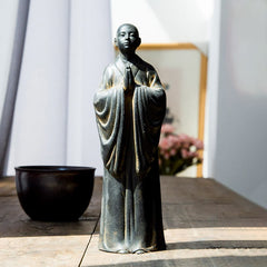 Meditating Praying Monk Statue Set – monk set in deep meditation prayer pose, iron powder resin prayer decor