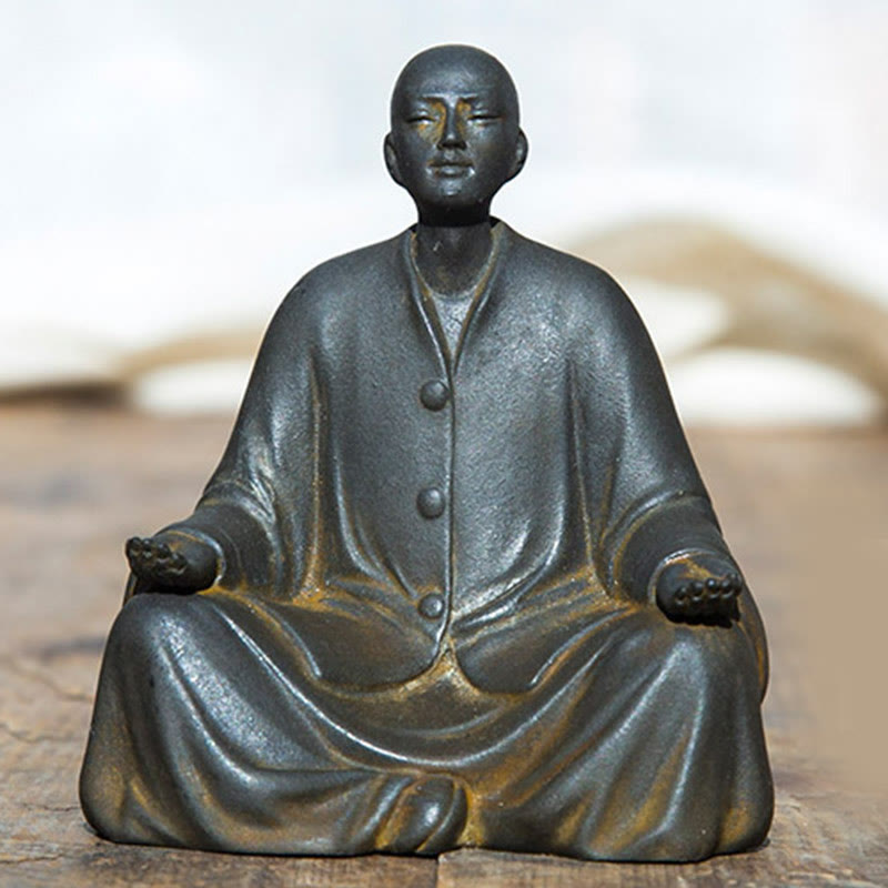 Meditating Praying Monk Statue Set – small size ideal for shelf display, compact monk statue set