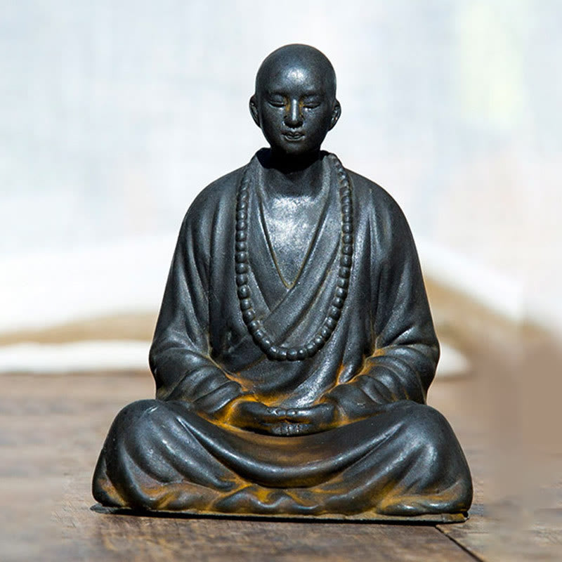 Meditating Praying Monk Statue Set – full set arrangement display view, meditation corner decoration