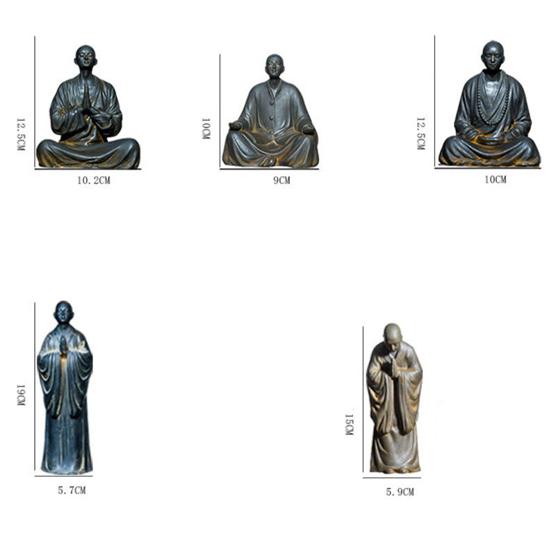 Meditating Praying Monk Statue Set – modern minimalist home shrine setup, monk statue zen decoration