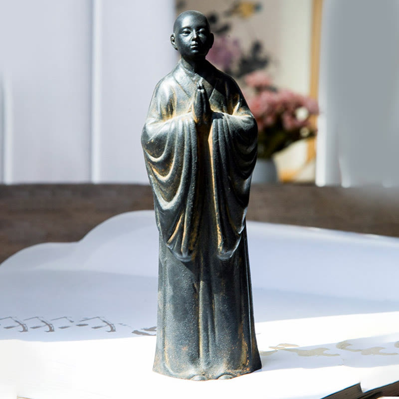 Meditating Praying Monk Statue Set – front view of praying monk figurines, meditation home accent set