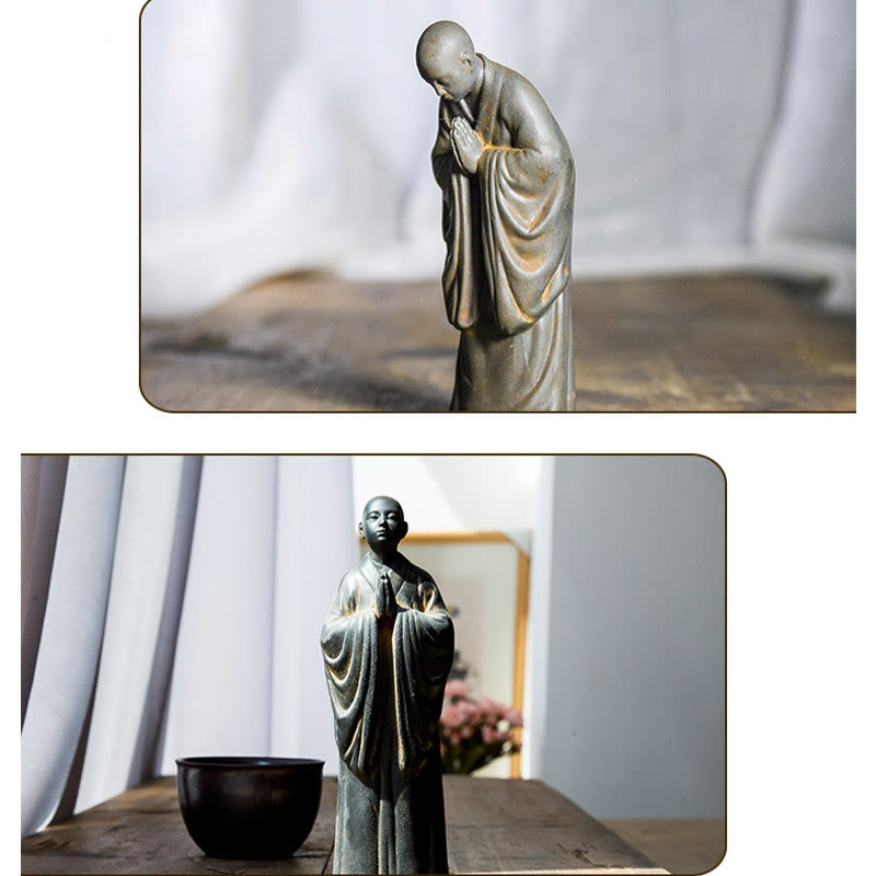 Meditating Praying Monk Statue Set – sculpture base detail sturdy design, stable monk figurine set