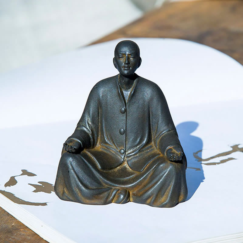 Meditating Praying Monk Statue Set – artisan crafted resin monk figures, handcrafted spiritual decor