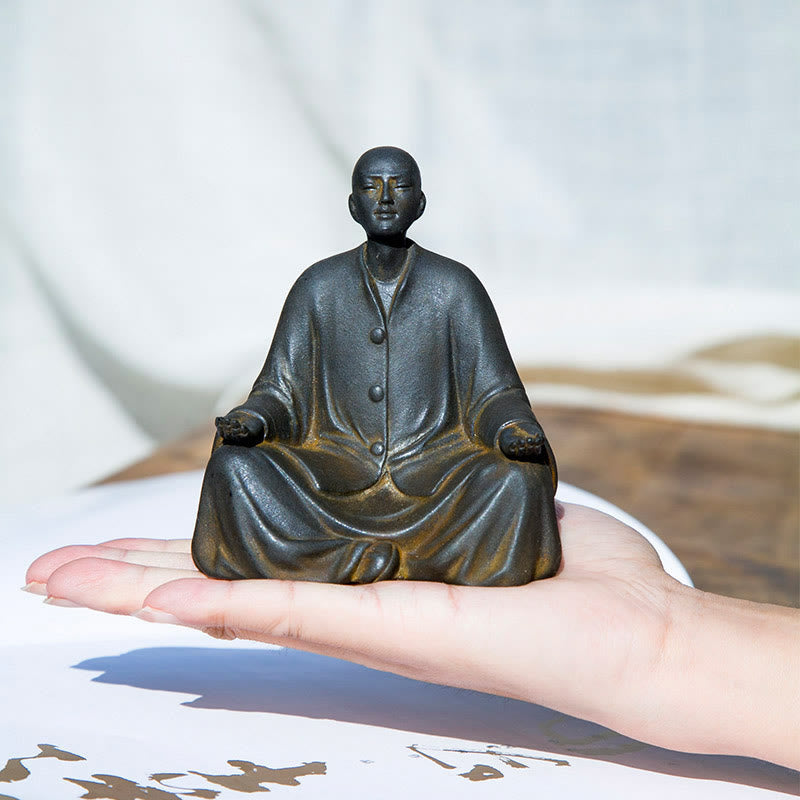 Meditating Praying Monk Statue Set – prayer meditation corner decoration, monk set home altar accent