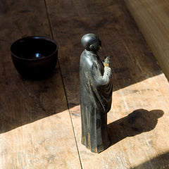 Meditating Praying Monk Statue Set – detailed rust cast resin texture finish, artisan monk sculpture