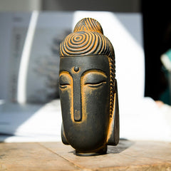 Closed Eyes Meditating Buddha Statue – serene meditating figure with closed eyes, iron powder resin spiritual home decor