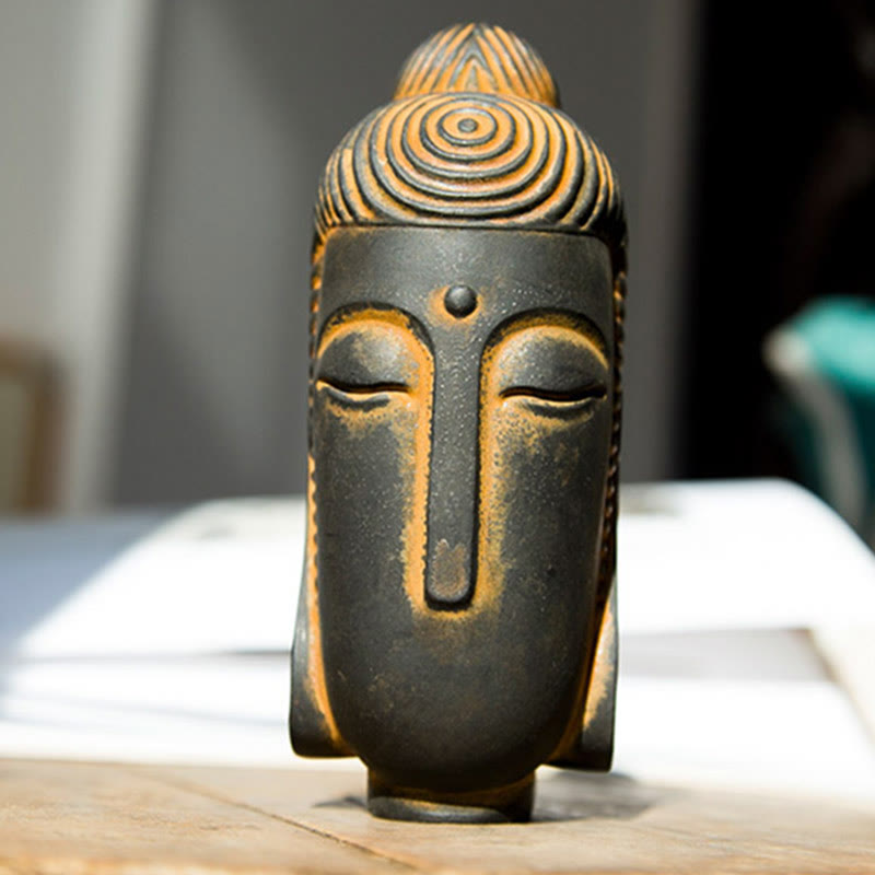 Closed Eyes Meditating Buddha Statue – front view of peaceful buddha sculpture, zen meditation room decoration