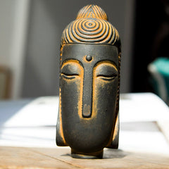 Closed Eyes Meditating Buddha Statue – front view of peaceful buddha sculpture, zen meditation room decoration