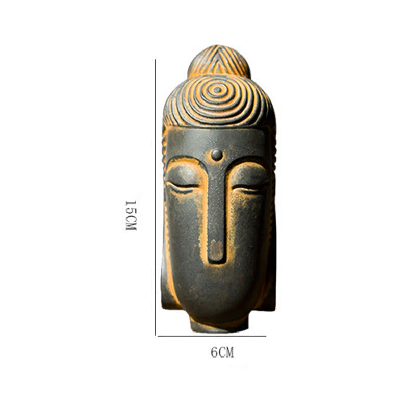 Closed Eyes Meditating Buddha Statue – peaceful expression close-up view, zen garden indoor decoration