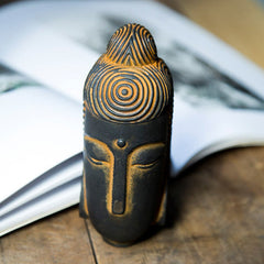 Closed Eyes Meditating Buddha Statue – detailed texture of rust cast resin finish, unique buddha home accent