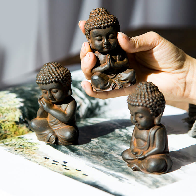 Small Sakyamuni Statue – back view with rounded ushnisha and smooth robe fall detail