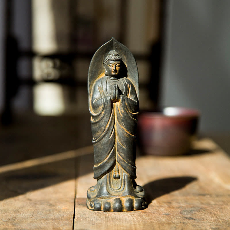 Sakyamuni Namaste Statue – standing Buddha in anjali mudra iron powder resin figurine