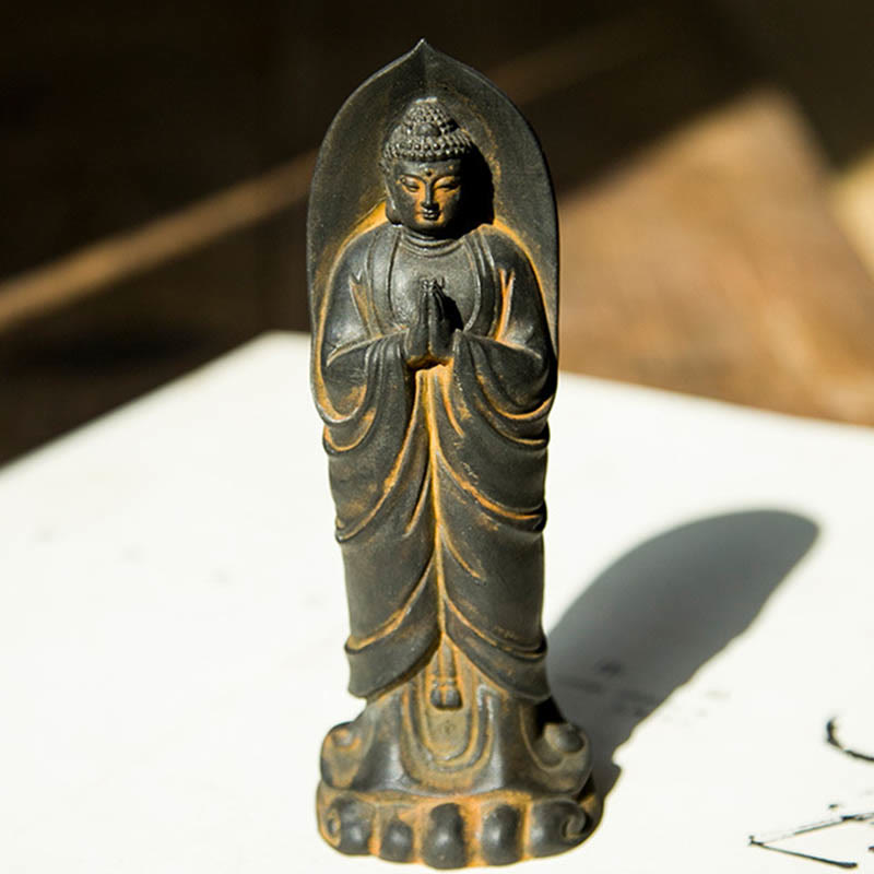 Sakyamuni Namaste Statue – front view with serene expression and flowing monastic robe