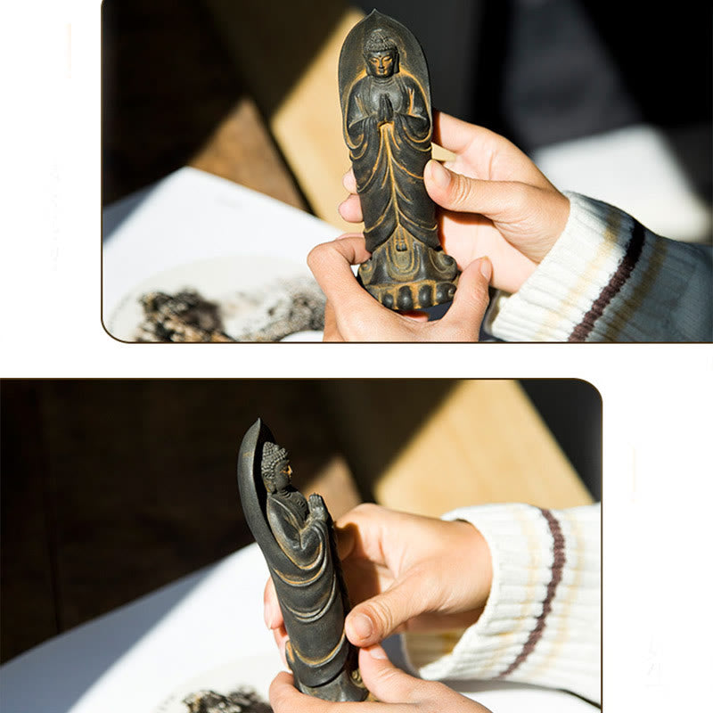 Sakyamuni Namaste Statue – three-quarter angle showing welcoming stance and robe flow