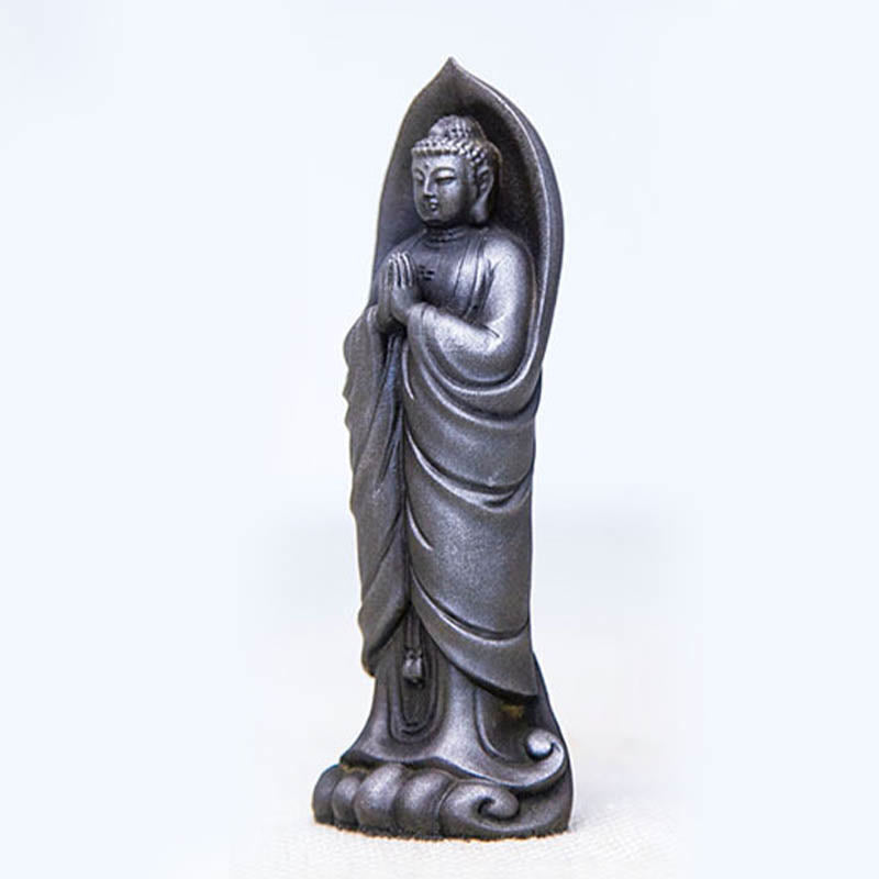 Sakyamuni Namaste Statue – iron powder speckle detail on arm and shoulder surface area