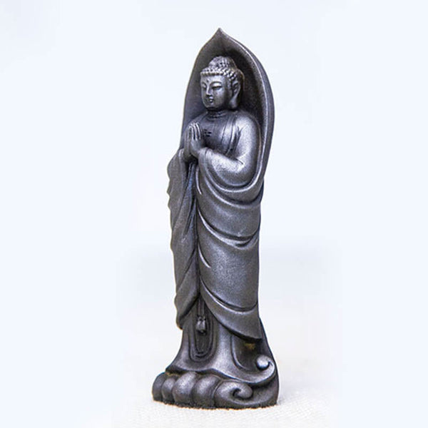 Sakyamuni Namaste Statue – iron powder speckle detail on arm and shoulder surface area