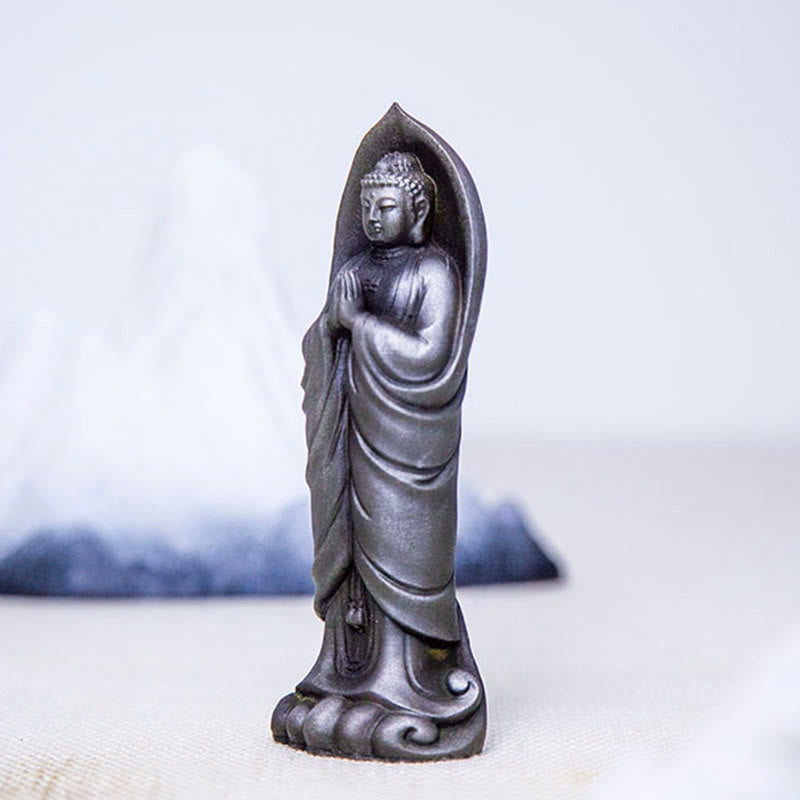 Sakyamuni Namaste Statue – centered front view for prayer room and spiritual home altar