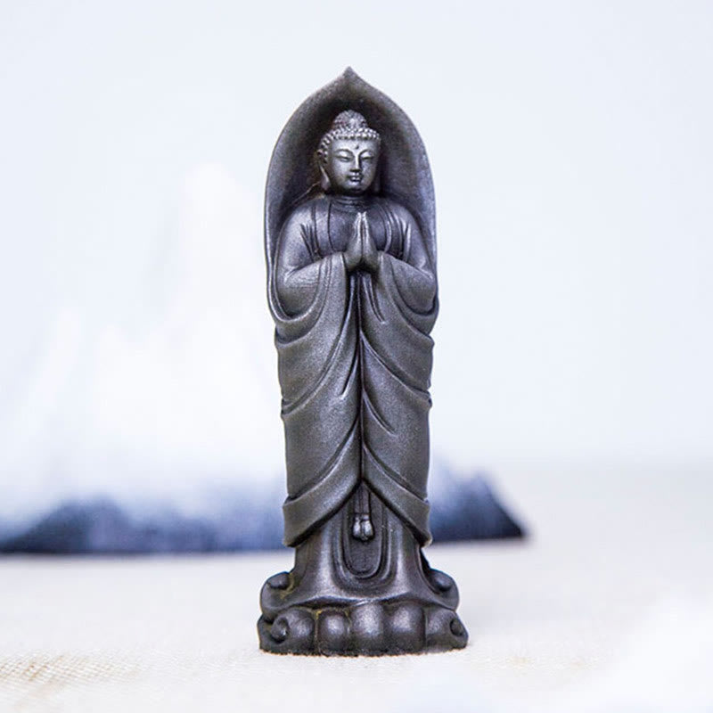 Sakyamuni Namaste Statue – front and back comparison showing complete sculptural detail