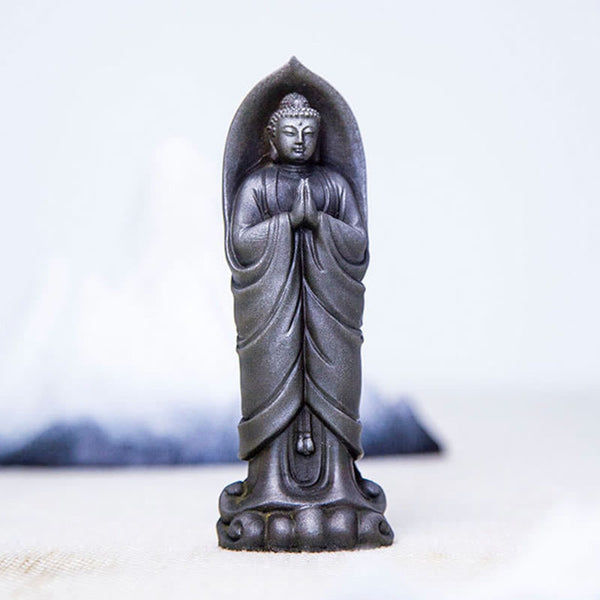 Sakyamuni Namaste Statue – front and back comparison showing complete sculptural detail