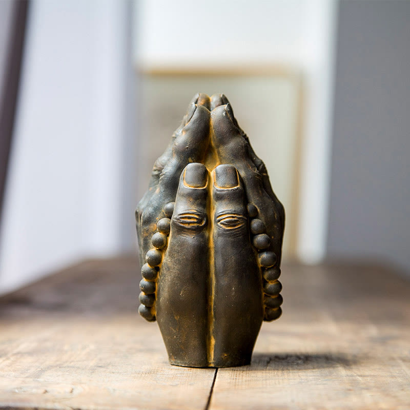Buddha Hand Namaste Statue – elegant anjali mudra hands in prayer iron powder resin
