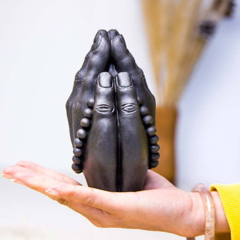 Buddha Hand Namaste Statue – warm lighting highlighting raised veins and joint realism