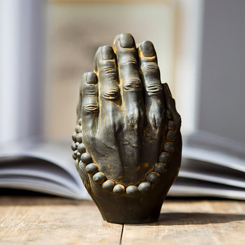 Buddha Hand Namaste Statue – front view of joined palms with detailed finger sculpting