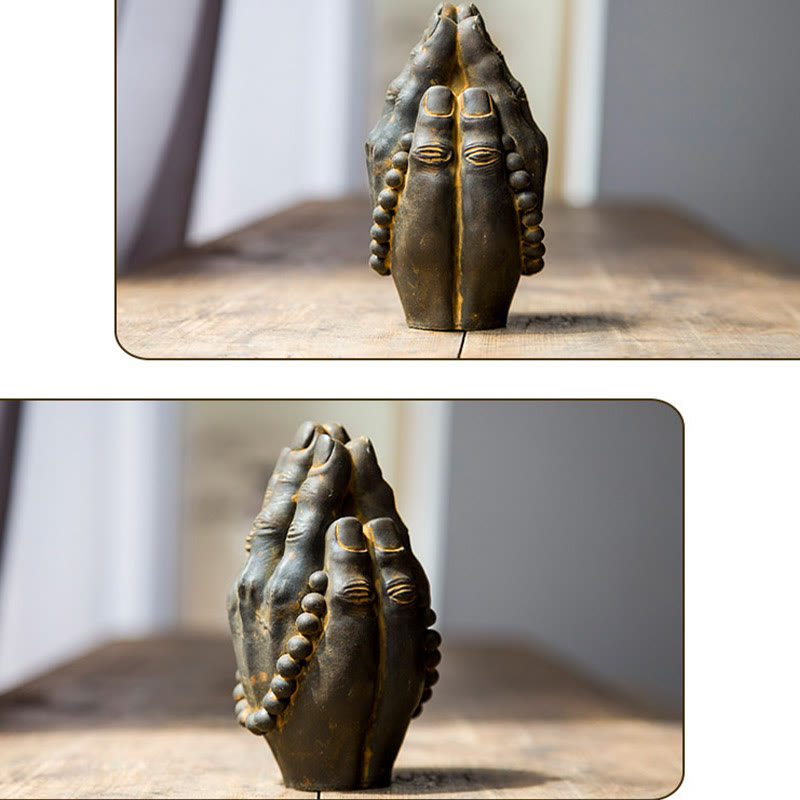 Buddha Hand Namaste Statue – three-quarter view showing graceful curve of prayer pose