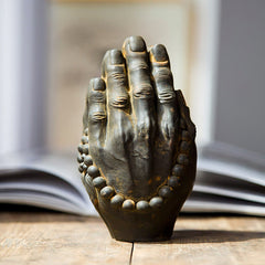 Buddha Hand Namaste Statue – front view of joined palms with detailed finger sculpting